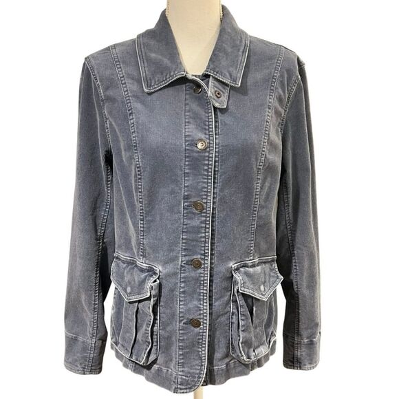 Eddie Bauer Grey Corduroy Utility Jacket Retro Academia Western Size LARGE - Picture 1 of 12